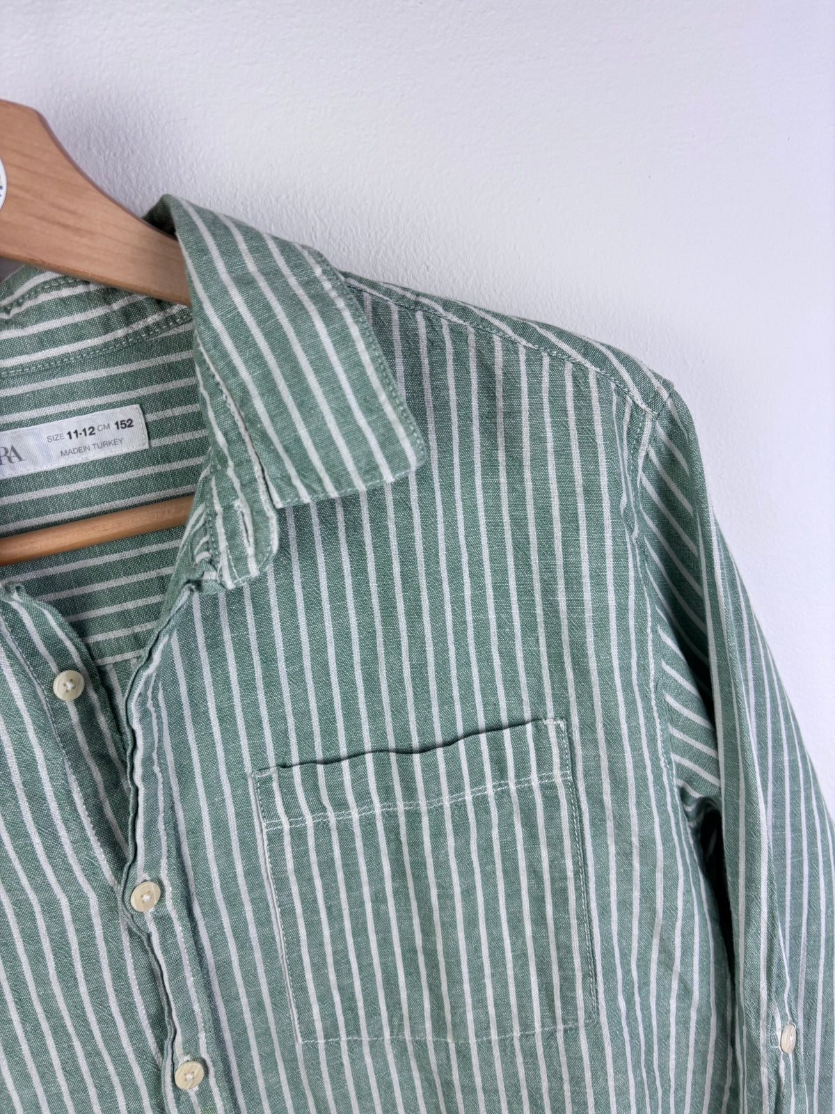 Zara Green Stripe Button Shirt 11-12 Years-Shirts-Second Snuggle Preloved