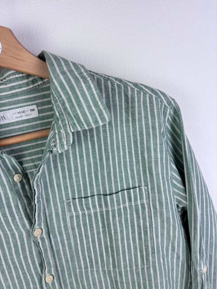 Zara Green Stripe Button Shirt 11-12 Years