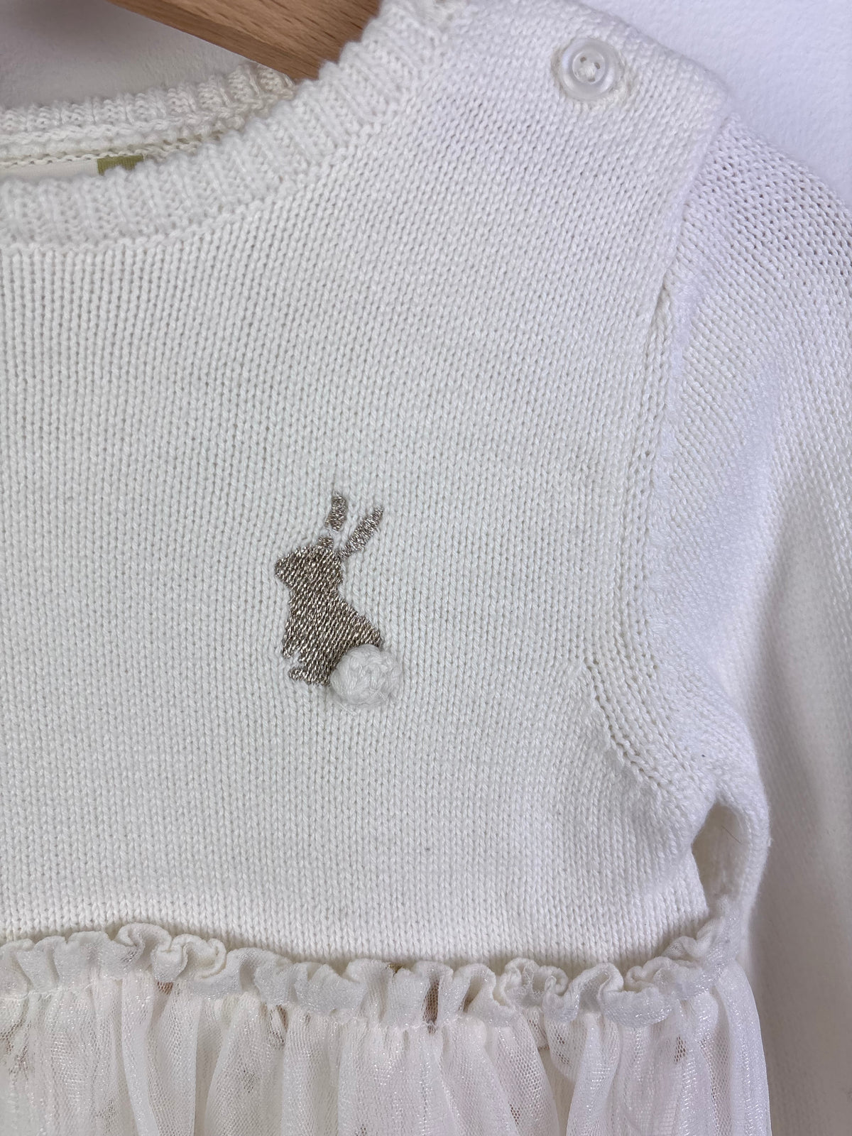 John Lewis Cream Knit Tulle Dress 12-18 Months-Dresses-Second Snuggle Preloved