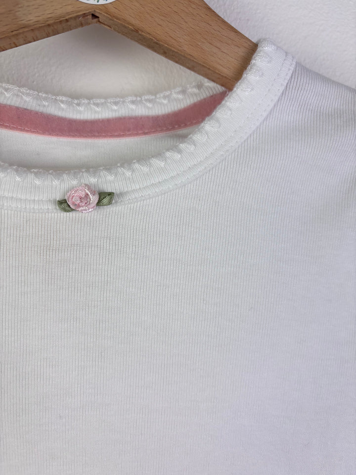 Mini Boden White Long Sleeve Top with Rose Detail 6-7 Years-Tops-Second Snuggle Preloved