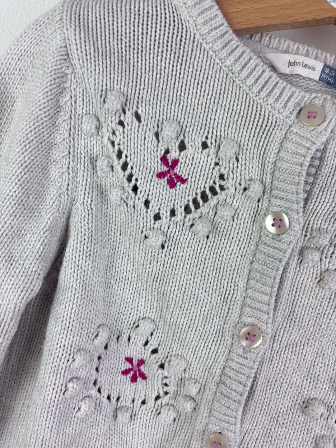John Lewis Grey Knitted Cardigan with Heart Detail 18-24 Months-Cardigans-Second Snuggle Preloved