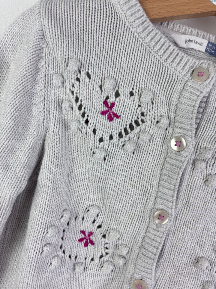 John Lewis Grey Knitted Cardigan with Heart Detail 18-24 Months-Cardigans-Second Snuggle Preloved