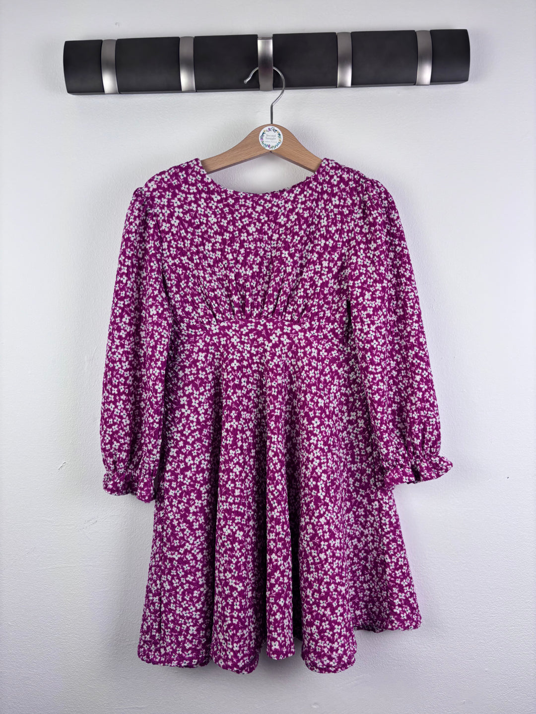 John Lewis Purple Floral Dress with Gathered Waist 5 Years-Dresses-Second Snuggle Preloved