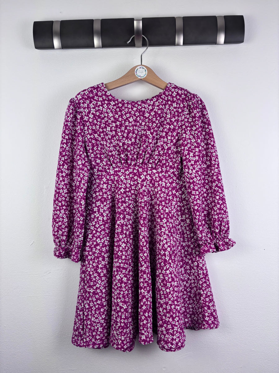 John Lewis Purple Floral Dress with Gathered Waist 5 Years-Dresses-Second Snuggle Preloved