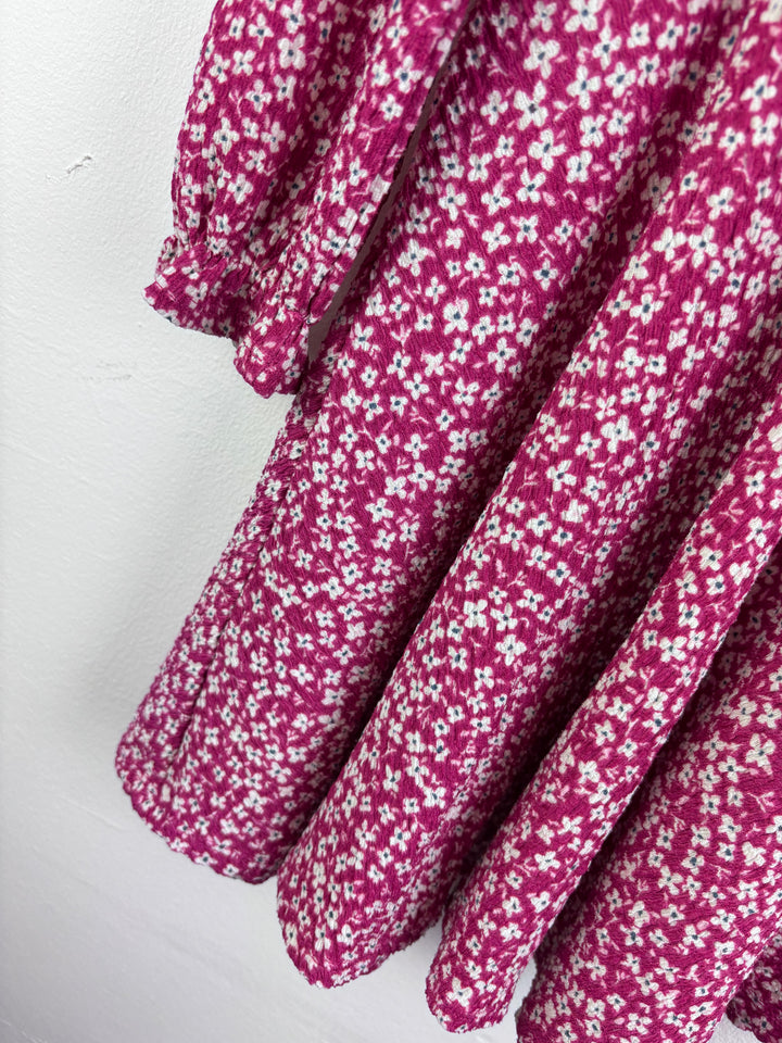John Lewis Purple Floral Dress with Gathered Waist 5 Years-Dresses-Second Snuggle Preloved