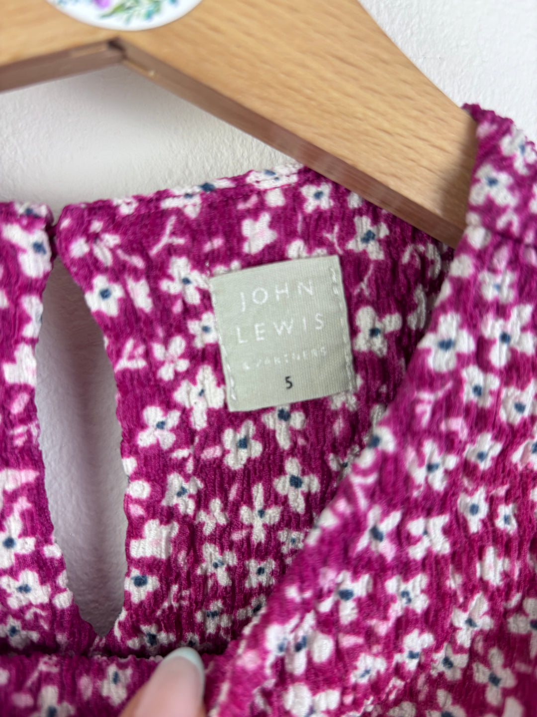 John Lewis Purple Floral Dress with Gathered Waist 5 Years-Dresses-Second Snuggle Preloved