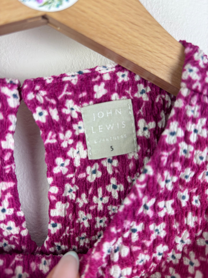John Lewis Purple Floral Dress with Gathered Waist 5 Years-Dresses-Second Snuggle Preloved