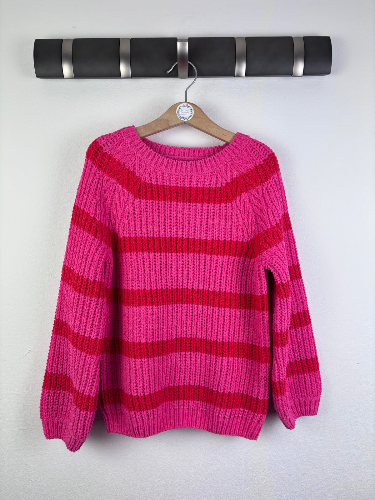 Fred & Flo Pink Stripe Chunky Knit Jumper Oversized 6-7 Years-Jumpers-Second Snuggle Preloved