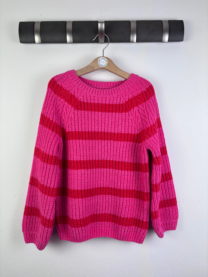 Fred & Flo Pink Stripe Chunky Knit Jumper Oversized 6-7 Years-Jumpers-Second Snuggle Preloved