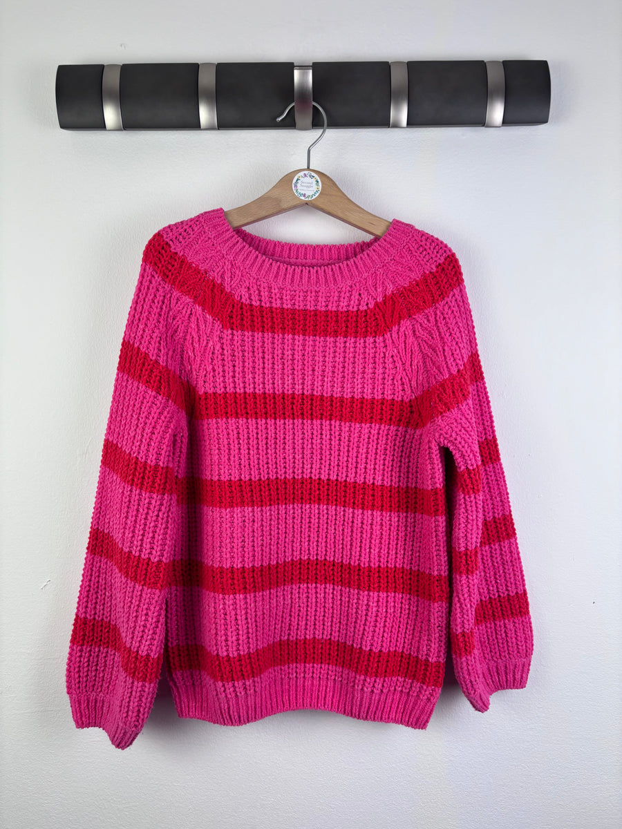 Fred & Flo Pink Stripe Chunky Knit Jumper Oversized 6-7 Years-Jumpers-Second Snuggle Preloved
