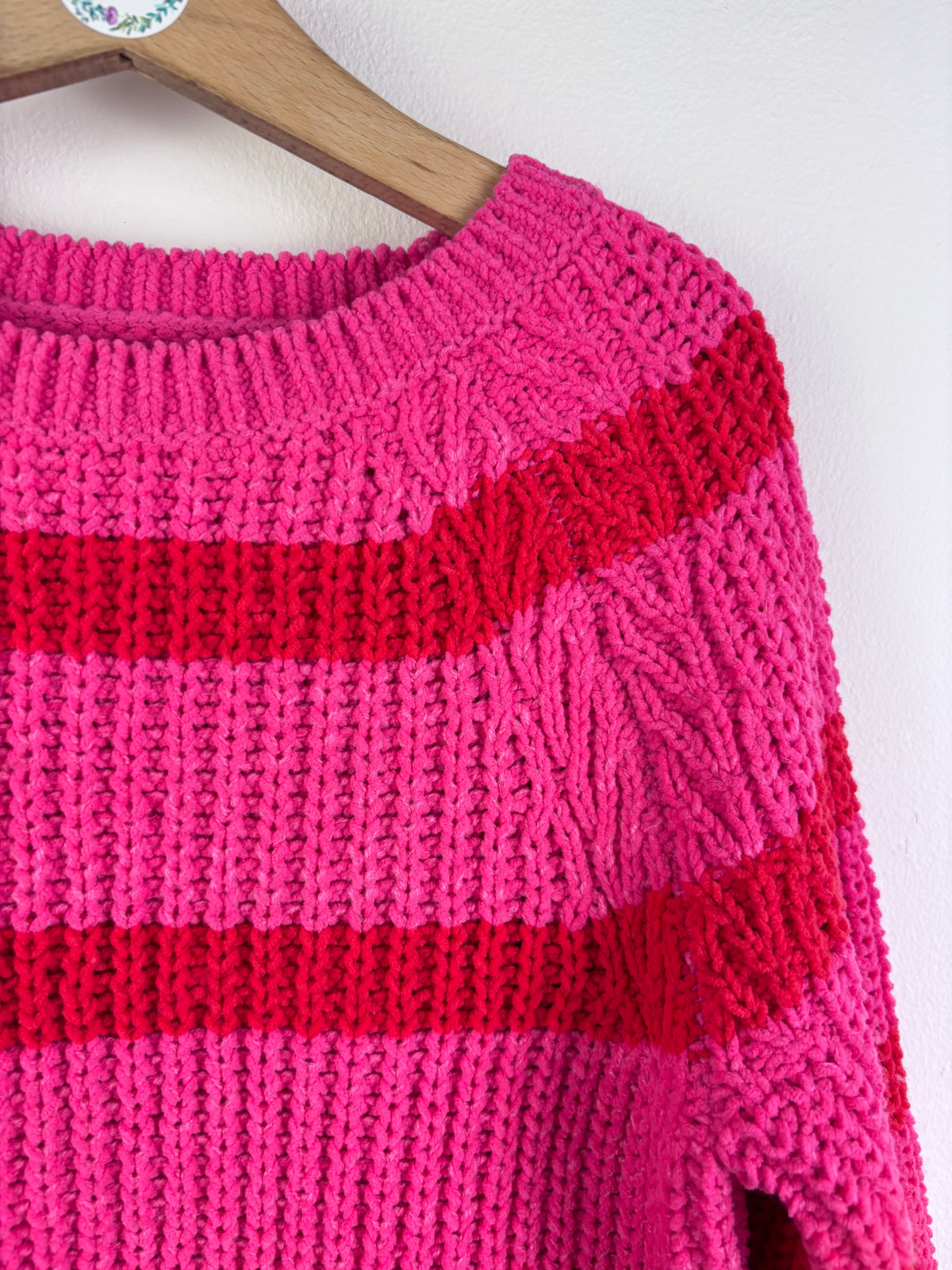Fred & Flo Pink Stripe Chunky Knit Jumper Oversized 6-7 Years-Jumpers-Second Snuggle Preloved