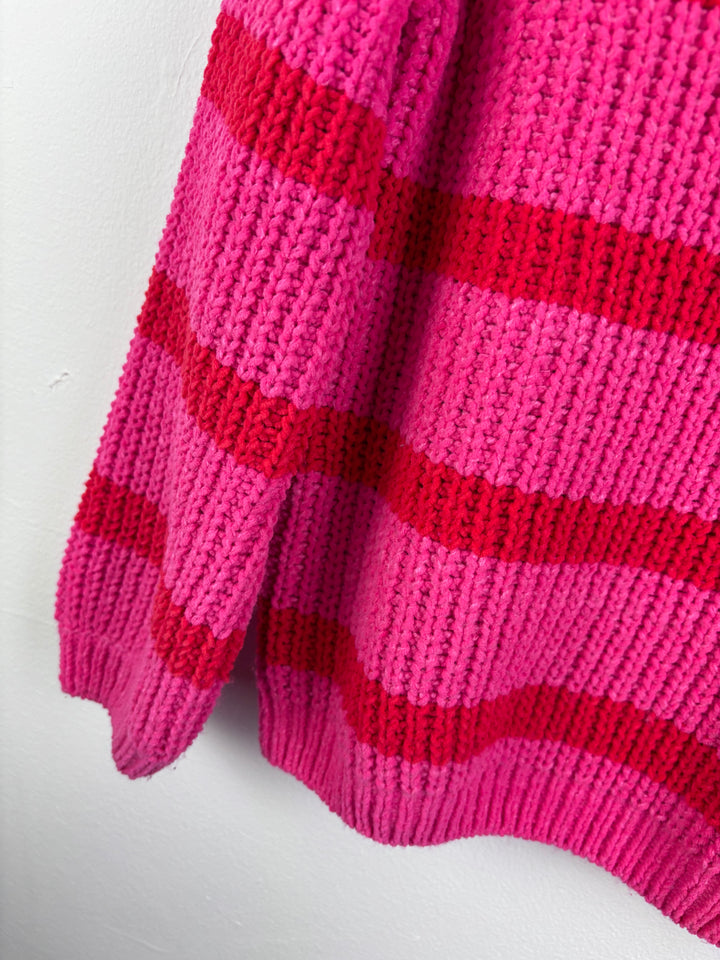 Fred & Flo Pink Stripe Chunky Knit Jumper Oversized 6-7 Years-Jumpers-Second Snuggle Preloved