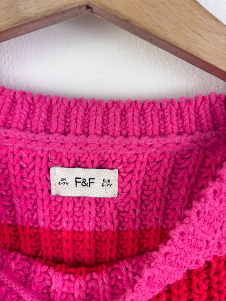 Fred & Flo Pink Stripe Chunky Knit Jumper Oversized 6-7 Years-Jumpers-Second Snuggle Preloved