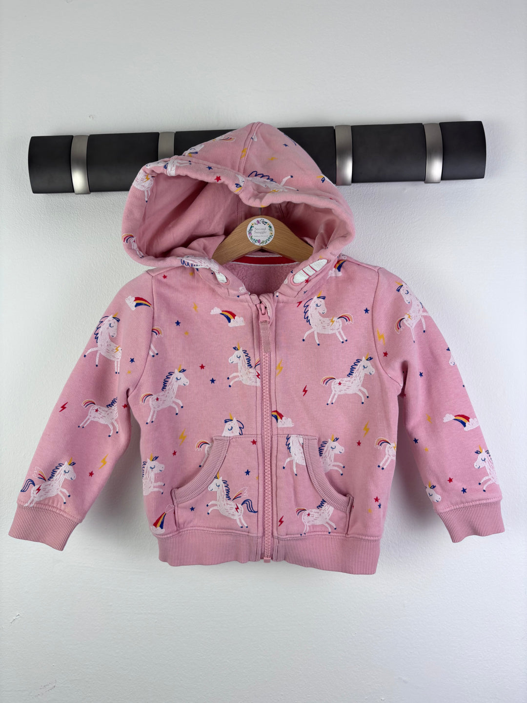 M&S Pink Unicorn Zip Hoodie with Pockets 12-18 Months-Hoodies-Second Snuggle Preloved
