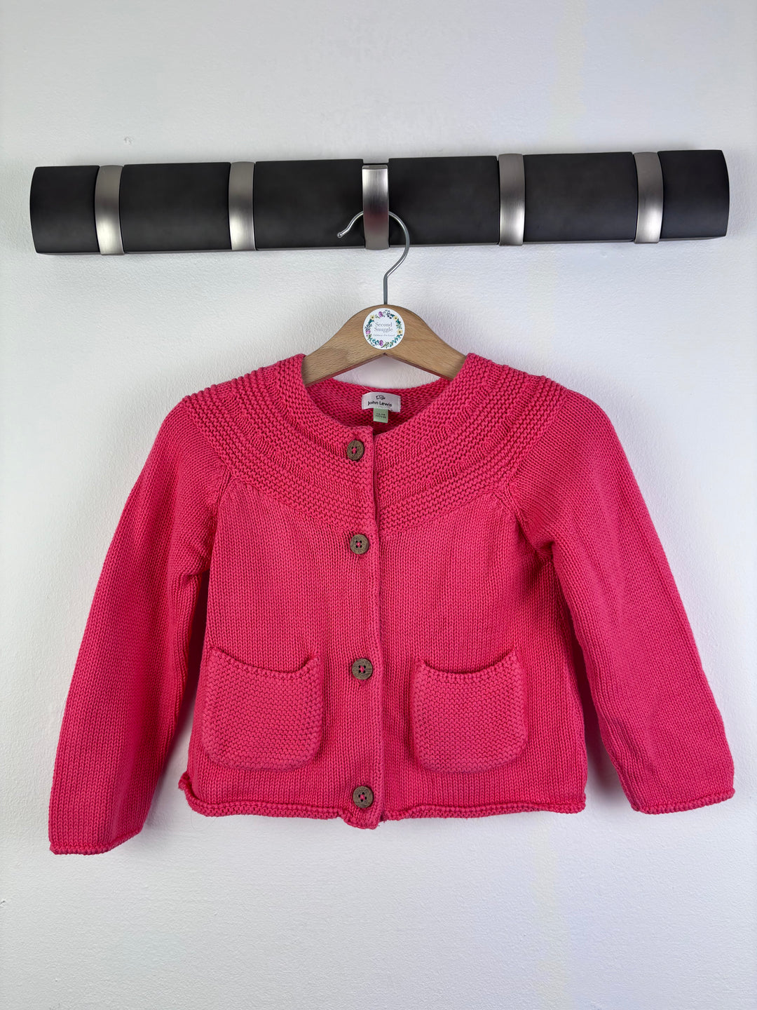 John Lewis Bright Pink Knit Cardigan with Pockets 12-18 Months-Cardigans-Second Snuggle Preloved