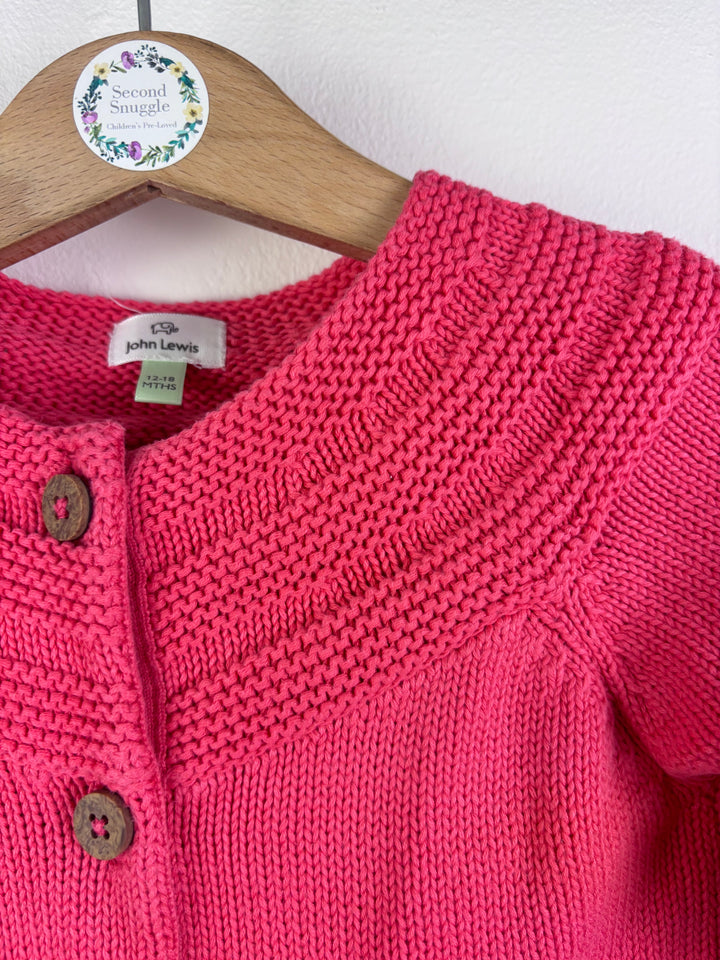 John Lewis Bright Pink Knit Cardigan with Pockets 12-18 Months-Cardigans-Second Snuggle Preloved