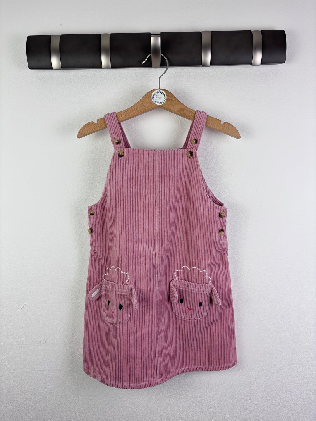 John Lewis Pink Cord Pinafore Dress with Sheep Pockets 18-24 Months-Dresses-Second Snuggle Preloved