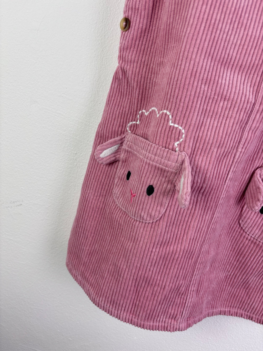 John Lewis Pink Cord Pinafore Dress with Sheep Pockets 18-24 Months-Dresses-Second Snuggle Preloved