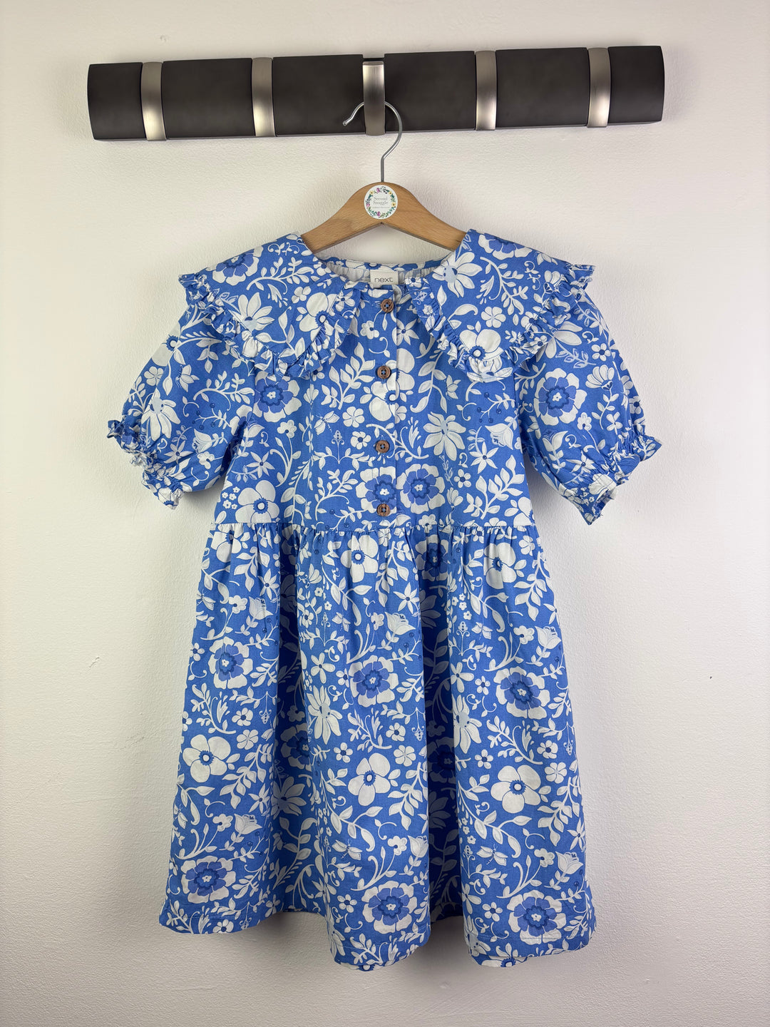 Next Blue Floral Dress with Frill Collar 5-6 Years-Dresses-Second Snuggle Preloved