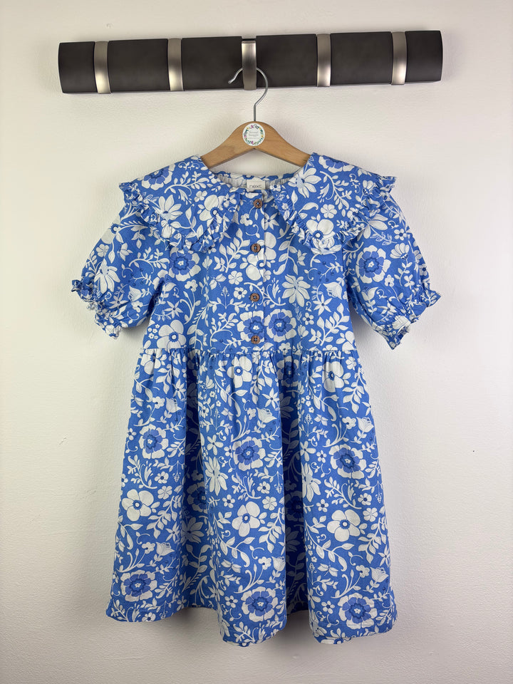 Next Blue Floral Dress with Frill Collar 5-6 Years-Dresses-Second Snuggle Preloved
