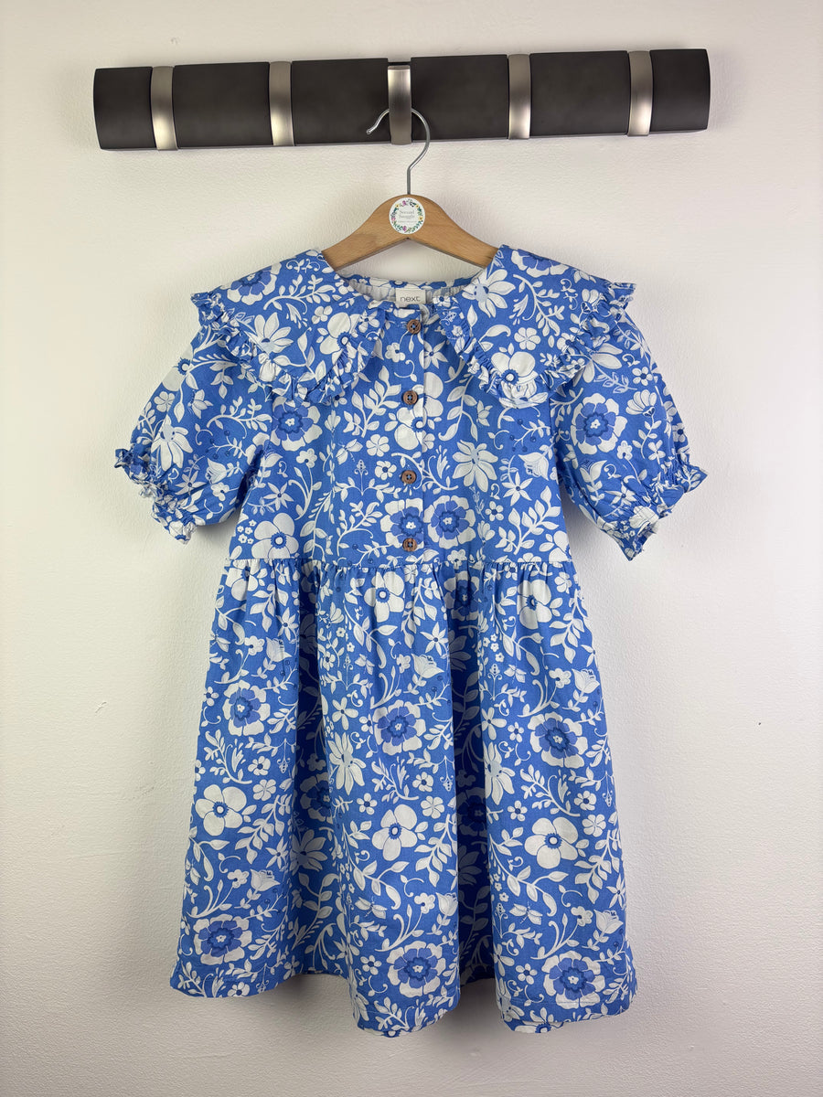 Next Blue Floral Dress with Frill Collar 5-6 Years-Dresses-Second Snuggle Preloved