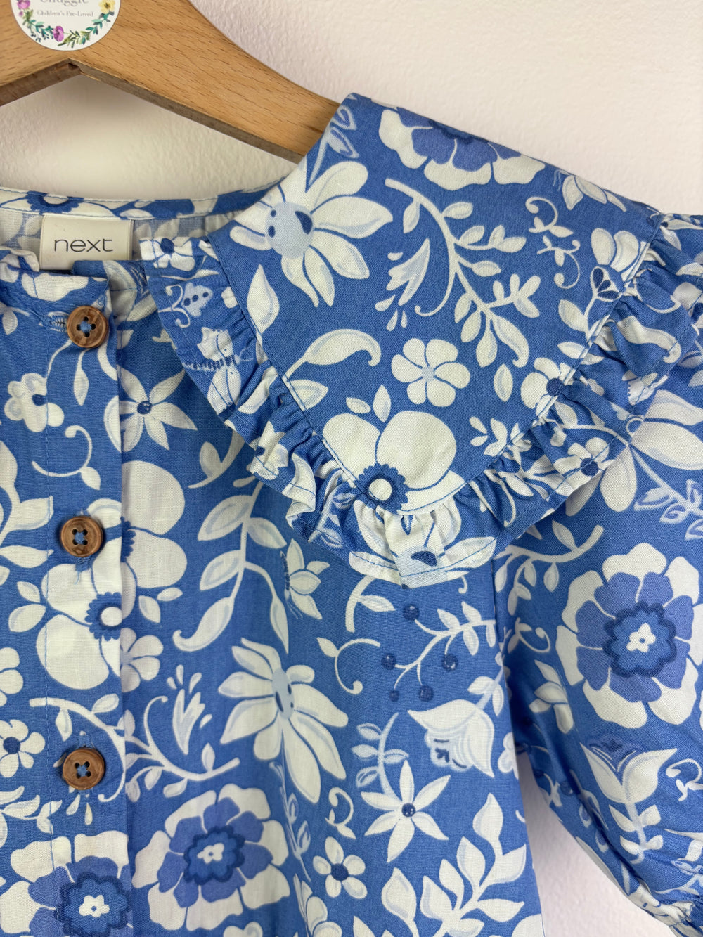 Next Blue Floral Dress with Frill Collar 5-6 Years-Dresses-Second Snuggle Preloved