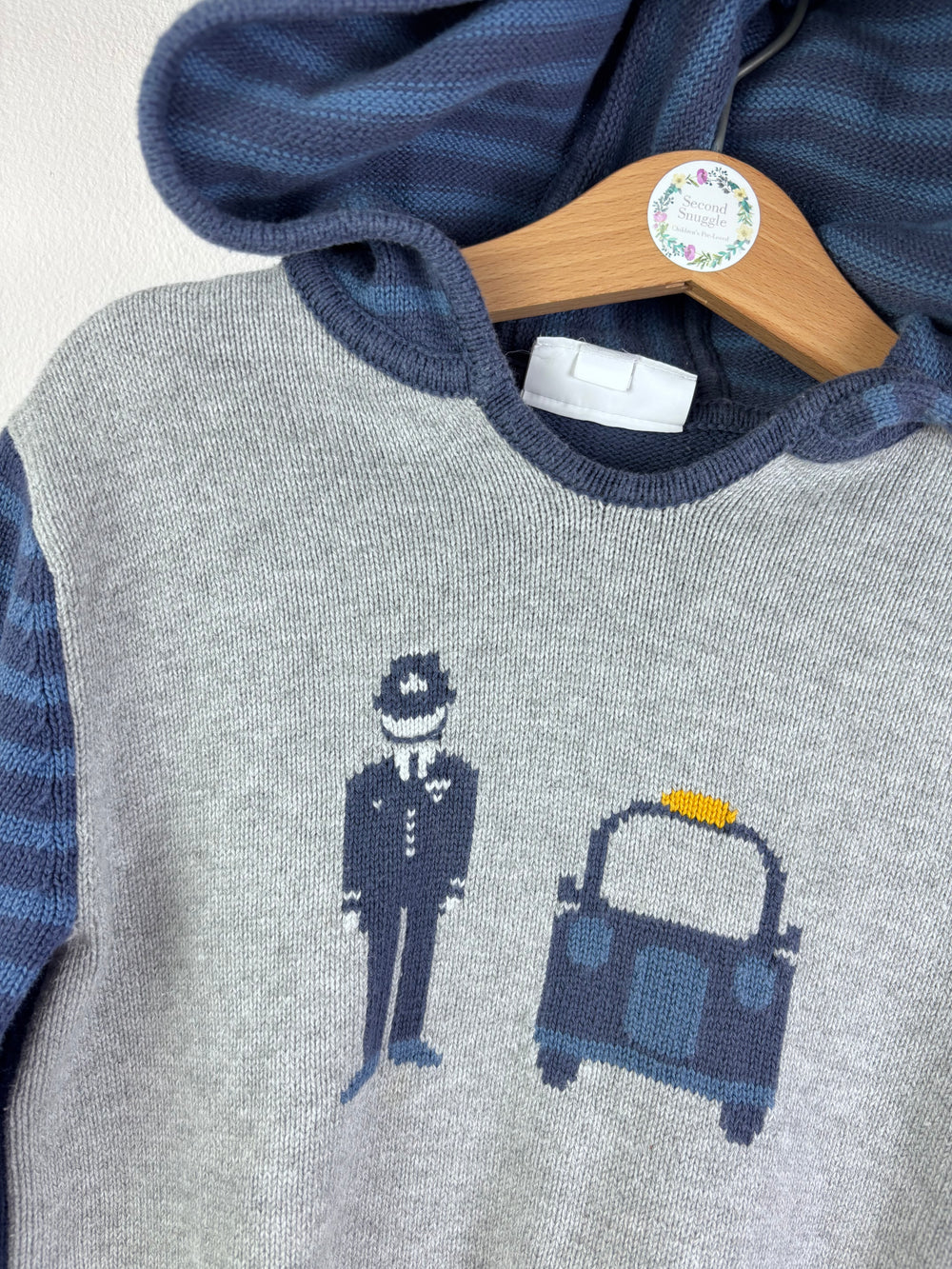 The Little White Company Blue Hooded Knitted Jumper 3-4 Years-Hoodies-Second Snuggle Preloved