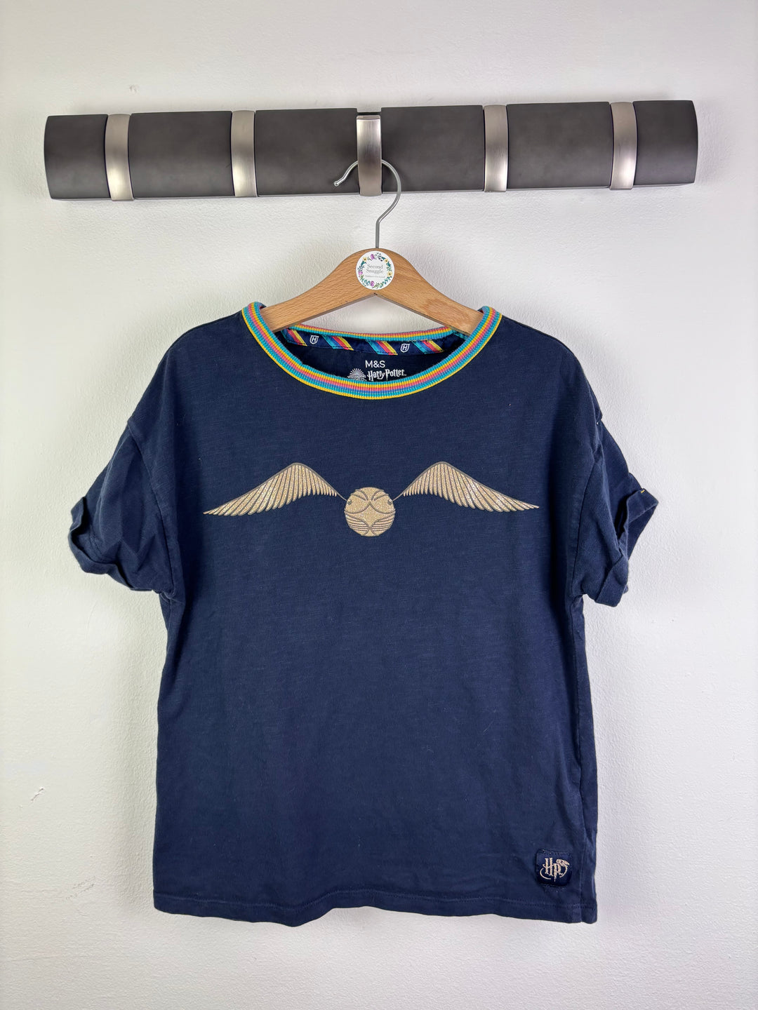 M&S Navy Harry Potter Golden Snitch T-Shirt 8-9 Years-Tops-Second Snuggle Preloved