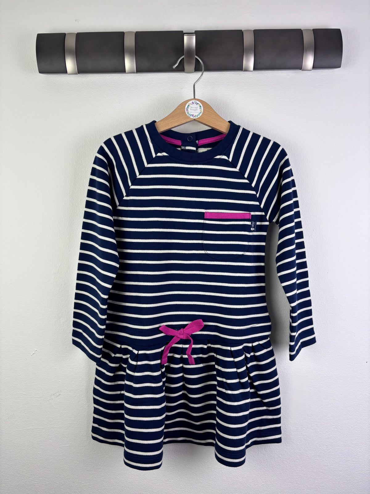 JoJo Maman Bébé Navy Stripe Dress with Pink Detail 3-4 Years-Dresses-Second Snuggle Preloved