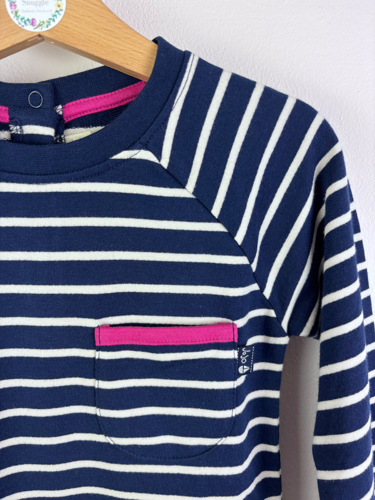 JoJo Maman Bébé Navy Stripe Dress with Pink Detail 3-4 Years-Dresses-Second Snuggle Preloved