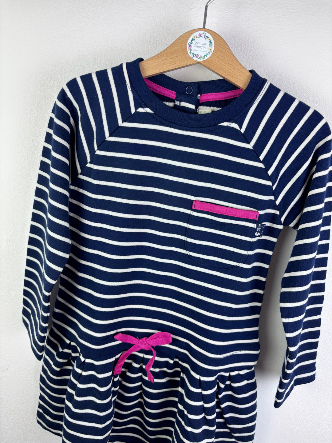 JoJo Maman Bébé Navy Stripe Dress with Pink Detail 3-4 Years-Dresses-Second Snuggle Preloved