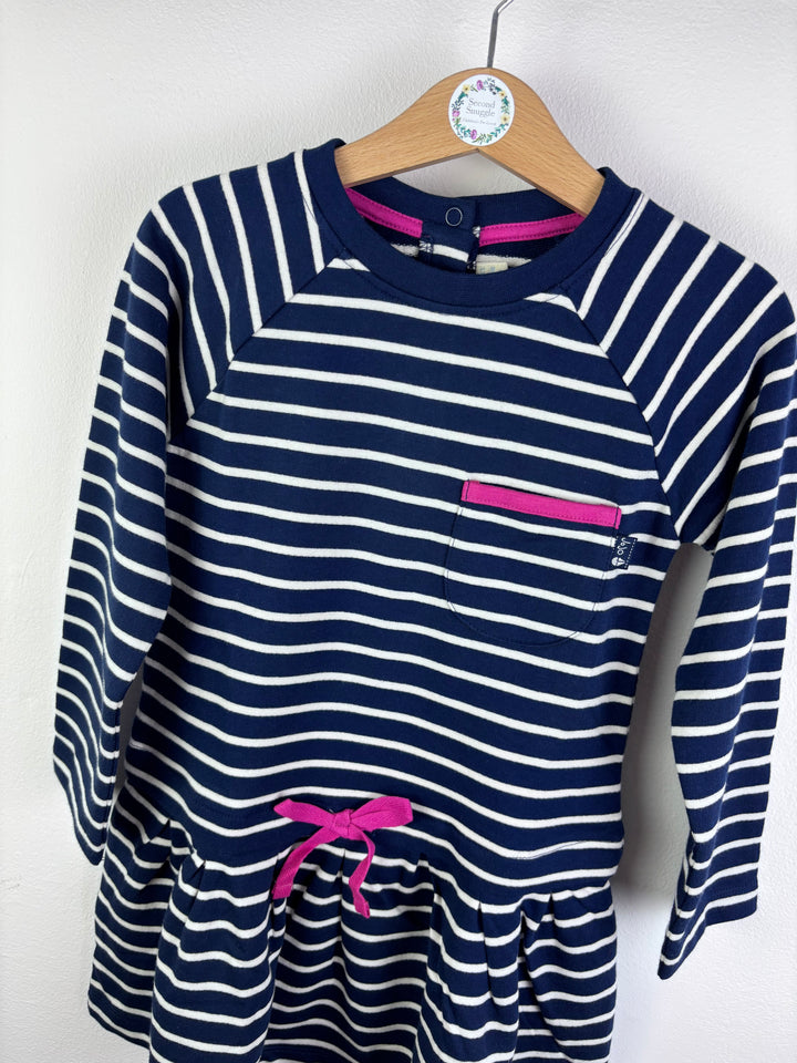 JoJo Maman Bébé Navy Stripe Dress with Pink Detail 3-4 Years-Dresses-Second Snuggle Preloved