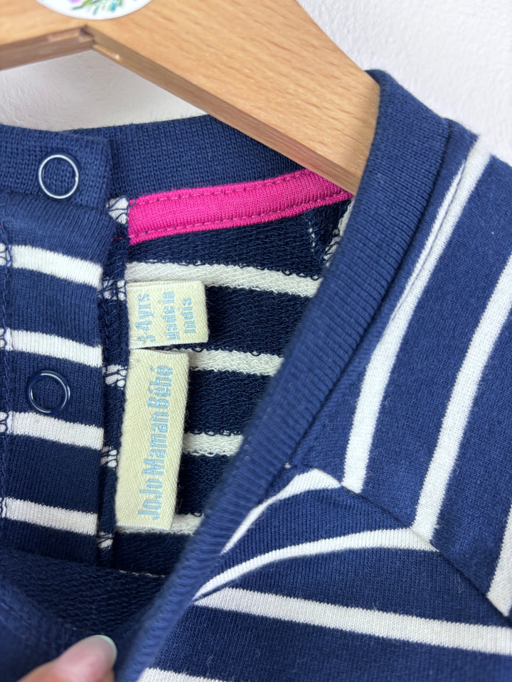 JoJo Maman Bébé Navy Stripe Dress with Pink Detail 3-4 Years-Dresses-Second Snuggle Preloved