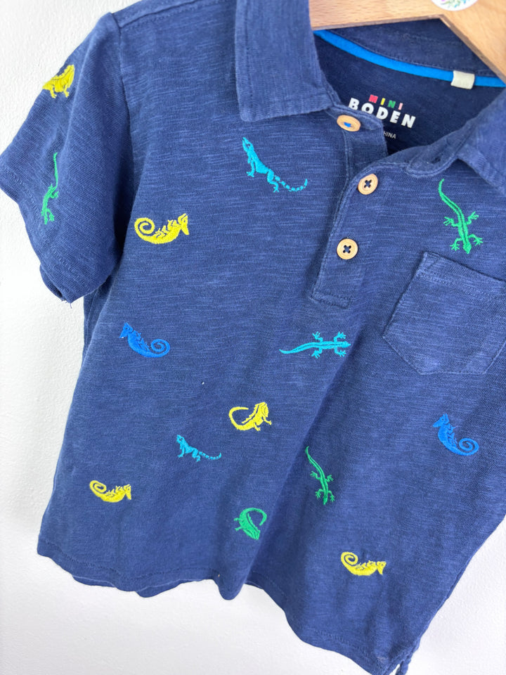 Mini Boden Blue Lizard Print Polo Shirt 6-7 Years-Tops-Second Snuggle Preloved