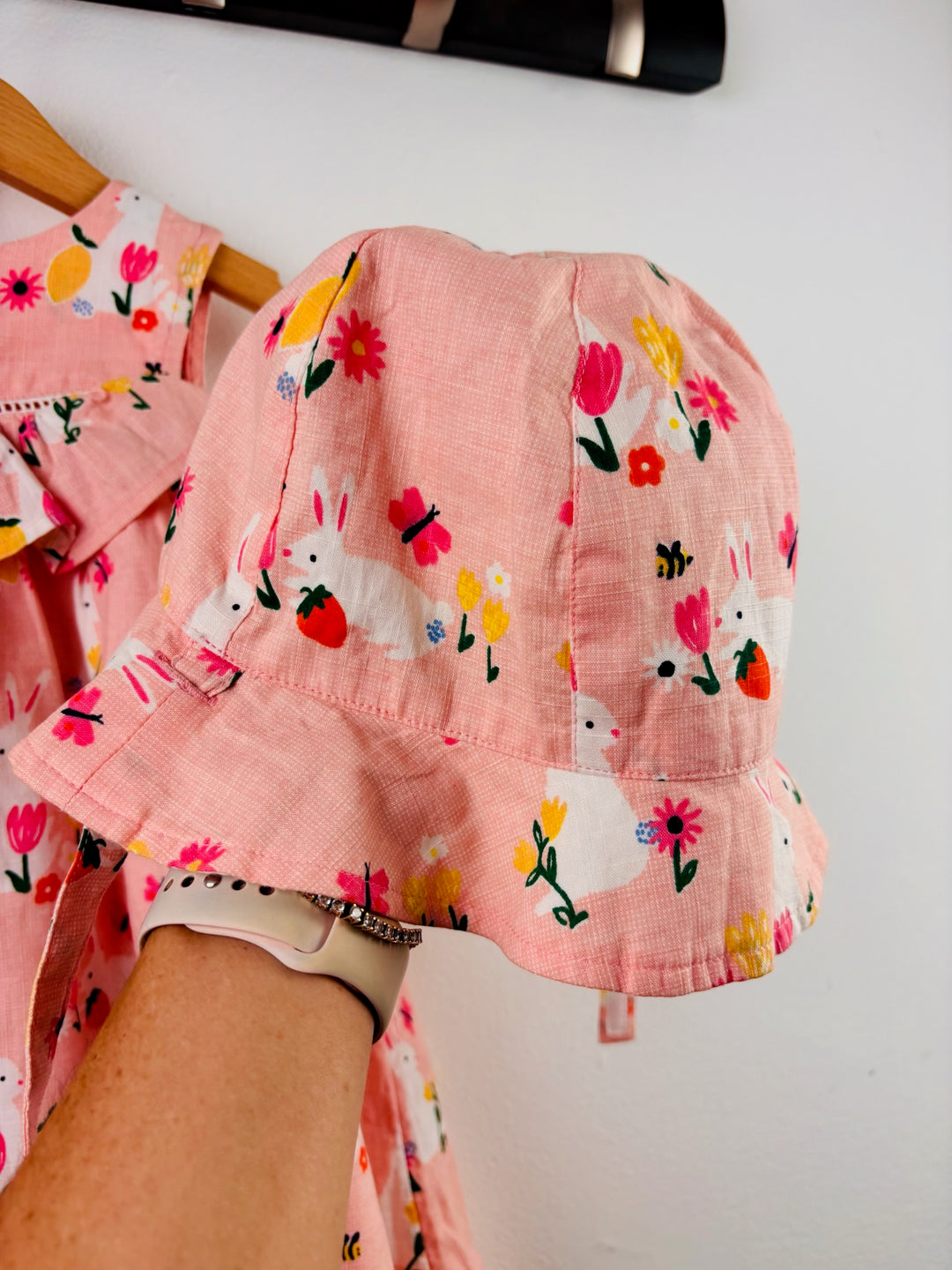 John Lewis Pink Bunny Dress and Sun Hat 18-24 Months