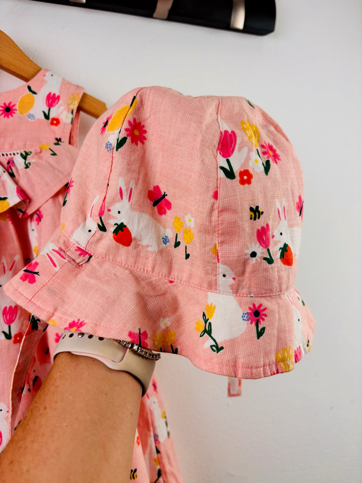 John Lewis Pink Bunny Dress and Sun Hat 18-24 Months