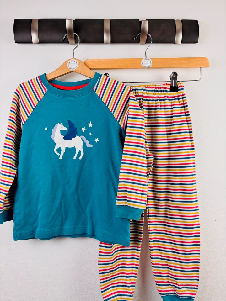 Frugi Teal Rainbow Stripe Pegasus Pyjama Set 5-6 Years