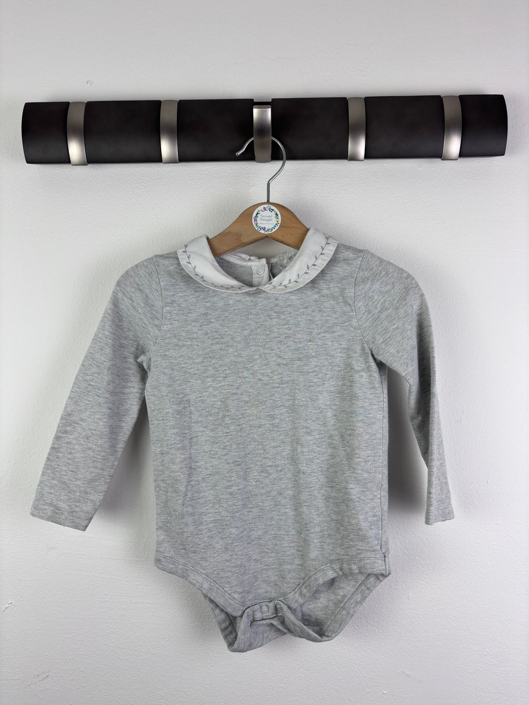 The Little White Company Grey Collar Bodysuit 12-18m-Vests-Second Snuggle Preloved