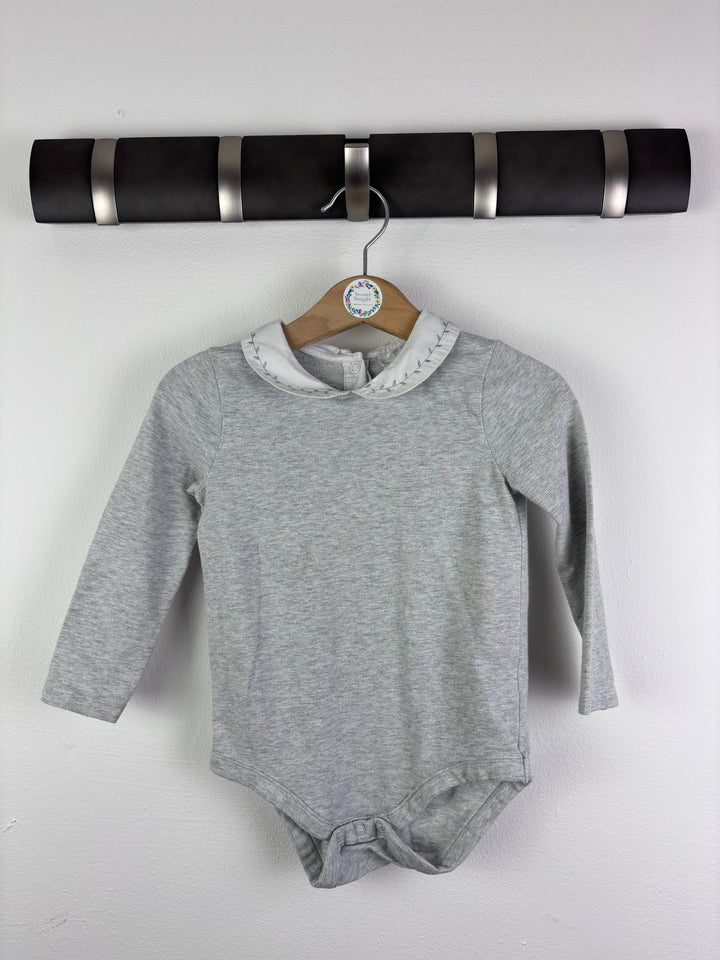 The Little White Company Grey Collar Bodysuit 12-18m-Vests-Second Snuggle Preloved