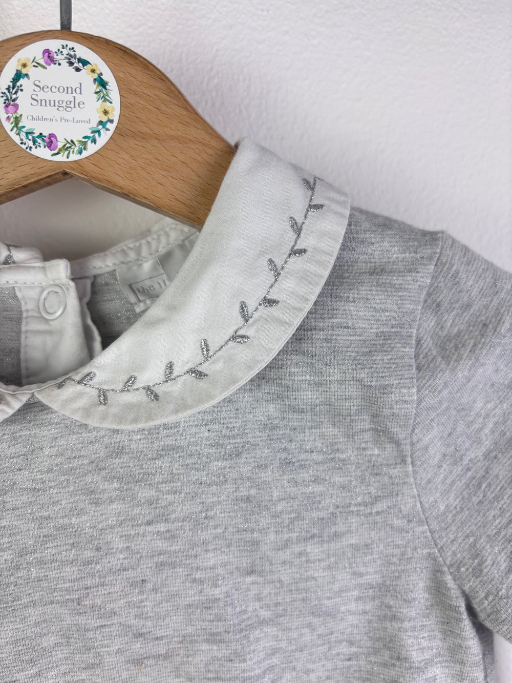 The Little White Company Grey Collar Bodysuit 12-18m-Vests-Second Snuggle Preloved