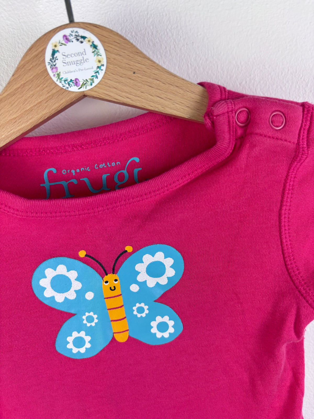 Frugi Pink Butterfly Bodysuit 3-6 Months-Vests-Second Snuggle Preloved