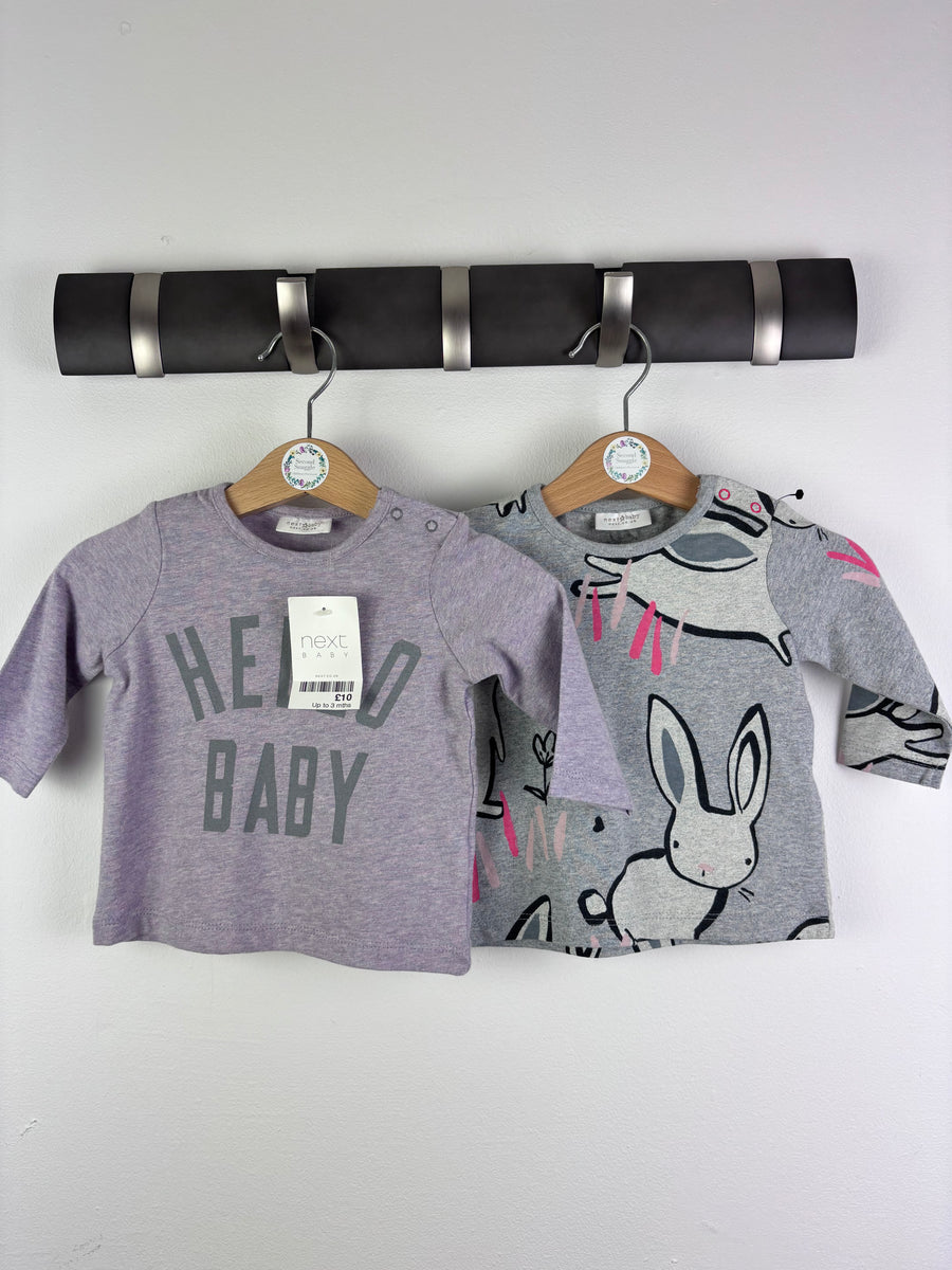 Next Baby Tops Set Grey Bunny & Lilac Slogan 0-3 Months-Tops-Second Snuggle Preloved