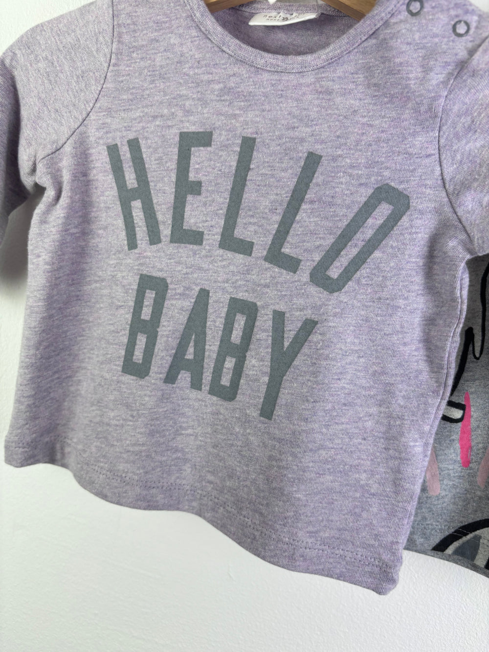Next Baby Tops Set Grey Bunny & Lilac Slogan 0-3 Months-Tops-Second Snuggle Preloved