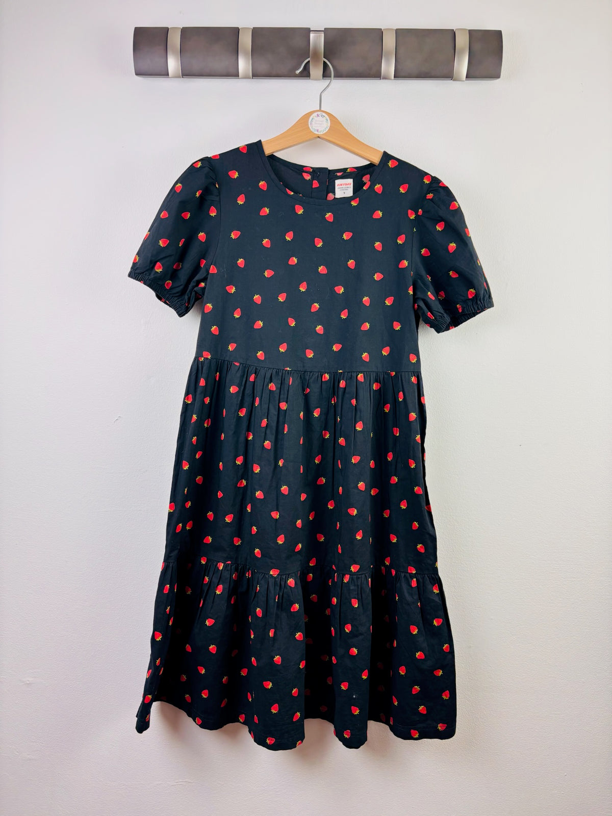 John Lewis Navy Strawberry Print Tiered Dress 9 Years-Dresses-Second Snuggle Preloved