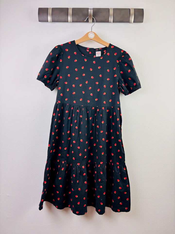 John Lewis Navy Strawberry Print Tiered Dress 9 Years