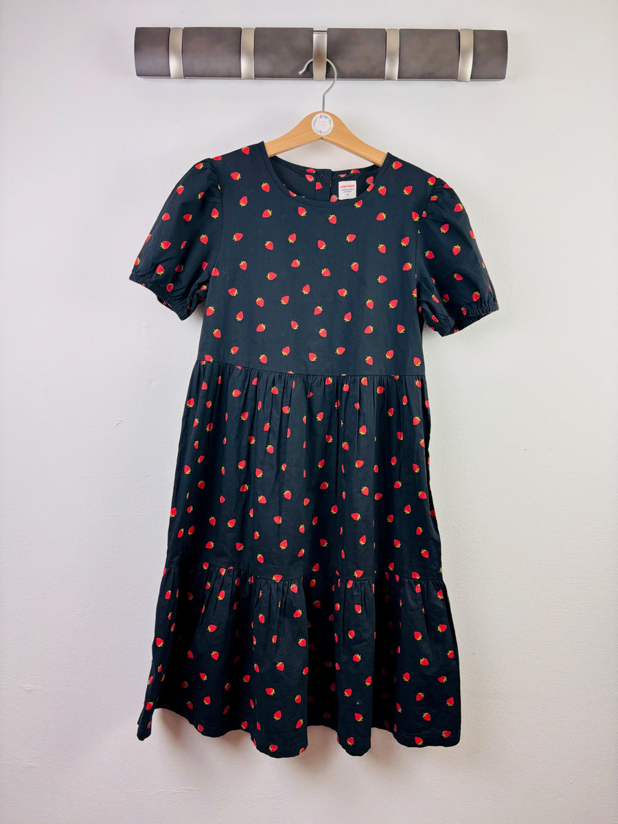 John Lewis Navy Strawberry Print Tiered Dress 9 Years-Dresses-Second Snuggle Preloved