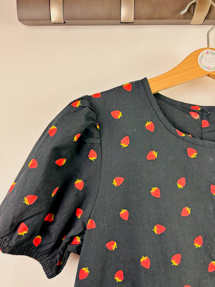 John Lewis Navy Strawberry Print Tiered Dress 9 Years