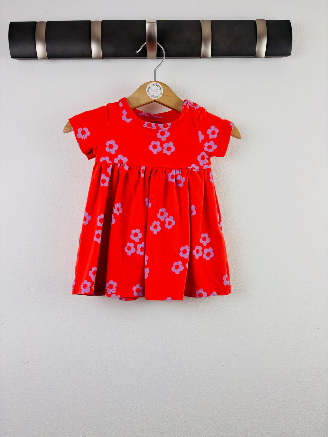 M&S Red Daisy Print Baby Dress 0-3 Months