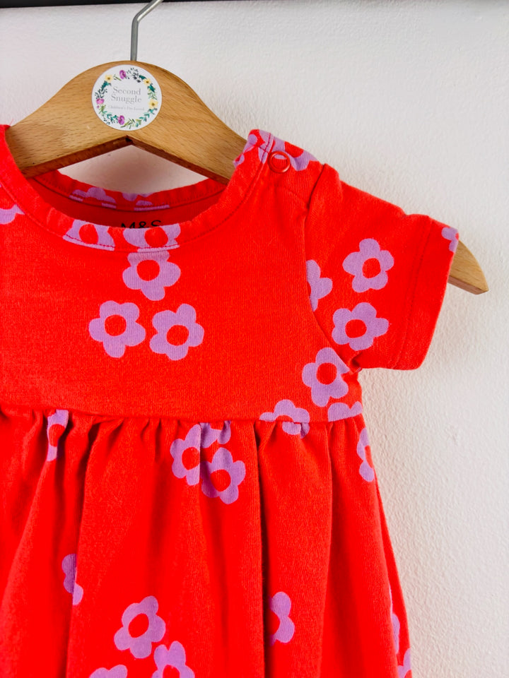M&S Red Daisy Print Baby Dress 0-3 Months