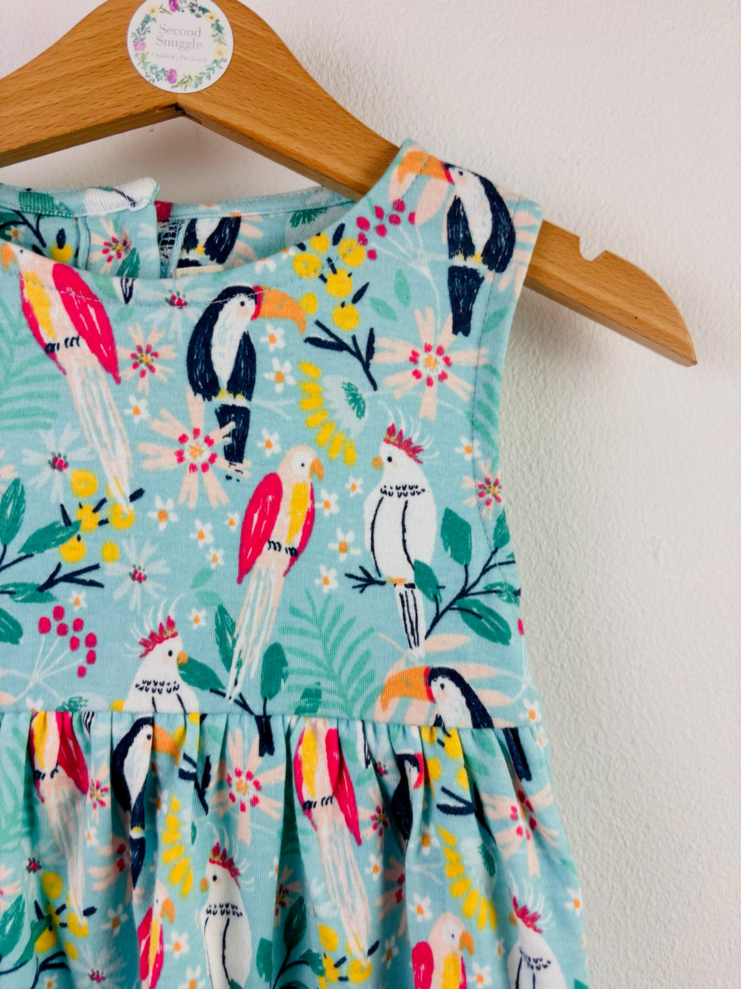 JoJo Maman Bébé Blue Tropical Bird Print Dress 18-24 Months